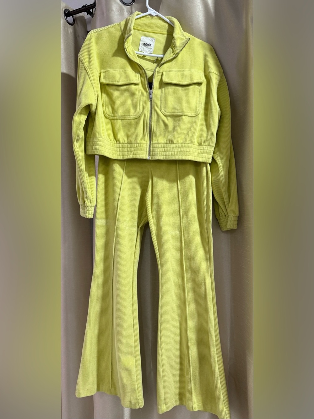 Aerie Lime Ribbed Wide-Leg Tracksuit Set